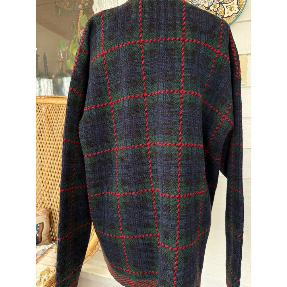 Vintage 80's Pendleton Womens Wool Plaid Cardigan Sweater Red Blue Green XL - Picture 13 of 13